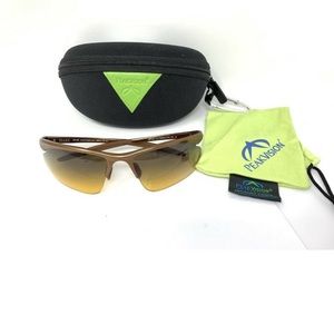 Peak vision sports sunglasses and sunglass case.